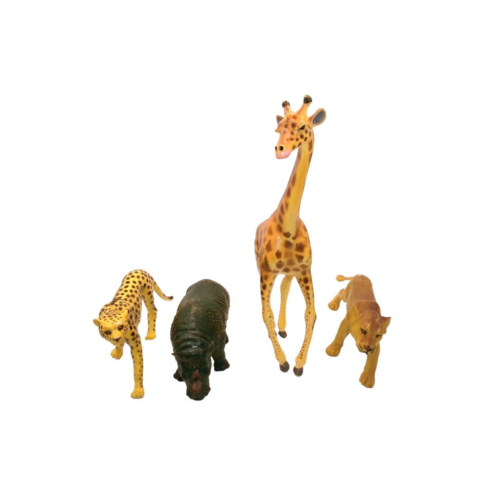 4 Plastic AAA Animal Figures African Zoo Animals Rhino Giraffe Cheetah Lion Lot